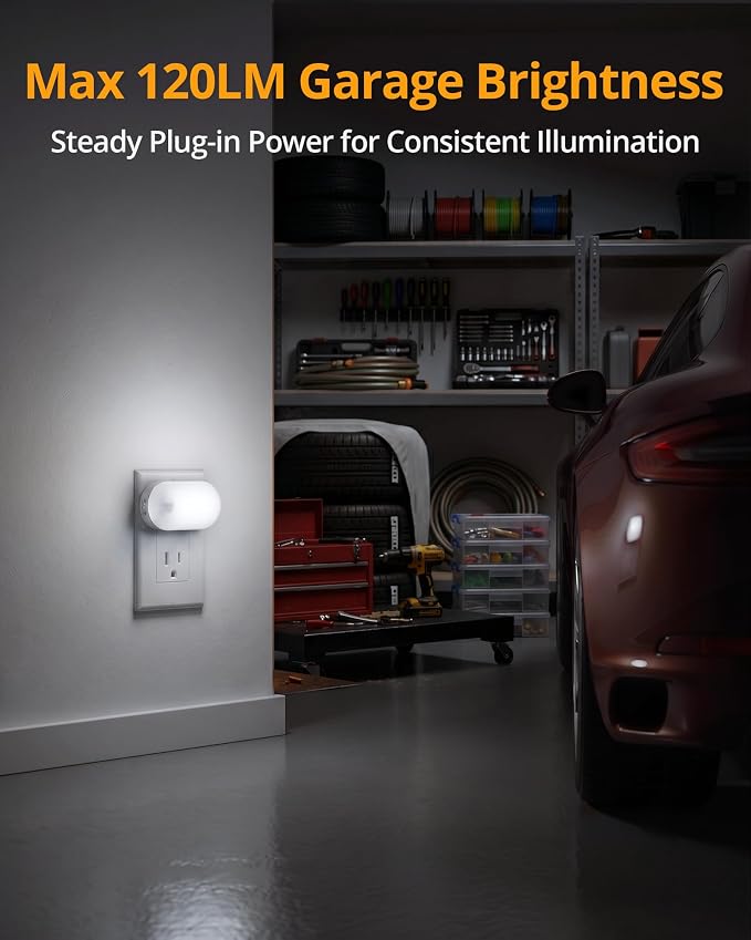 120LM Ultra Bright Plug-in Motion Sensor Night Light, Stepless Dimmable LED Nightlight, Always-On and Auto-Off, for Hallway, Stairs, Bathroom, Bedroom, Garage, Cool White (2-Pack)