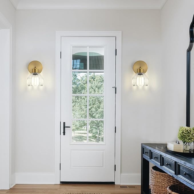 Wall Sconces Vintage Fixture Light, Vanity Lights for Bathroom, Modern Wall Light Fixtures, Metal Sconces Wall Lighting with Glass Shade, Farmhouse Wall Lamp for Bedroom Living Room