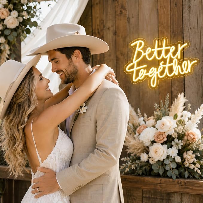 FARNY Better Together Neon Sign for Wall Decor Dimmable LED Neon Night Light Sign for Wall Party Décor Engagement Bedroom Bar Wedding Birthday Christmas Decoration, Warm White,16"x 12"