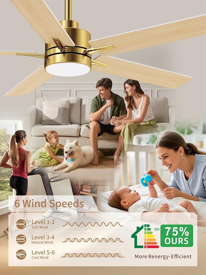 LANMEL Metal Ceiling Fan with Lights and Remote, 52 Inch, Gold & White | Modern Low Profile Flush Mount, Reversible, 3CCT Dimmable, Quiet, LED, For Bedroom, Living Room, Indoor/Outdoor Patio Use