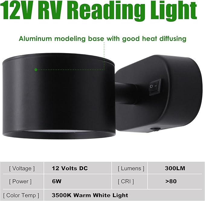 Homdec12V RV LED Bedside Reading Light with Switch, 350° Rotatable RV Vanity Wall Sconce, 12Volt RV Interior Lights for RV Camper Trailer Motorhome
