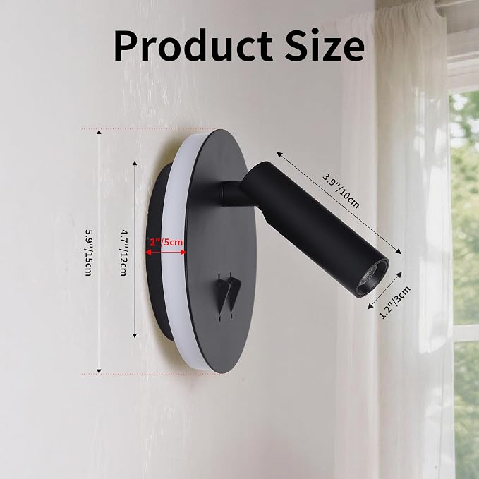 DEC LUCE DECOLUCE LIGHTING Modern Minimalist LED Wall Sconce,Hardwired 2-Light Reading Backlight,Dual Light Control (3W/240lm+6W/480lm), Swing Arm Wall Light Fixtures for Bedroom/Bedside(Black)