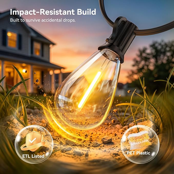 200FT Outdoor String Lights with Remote, Waterproof Patio Lights with 72+2 Shatterproof LED Bulbs,Dimmable Hanging Decor for Backyard Garden Porch Bistro, Timer & 3 Modes,2700K Warm White