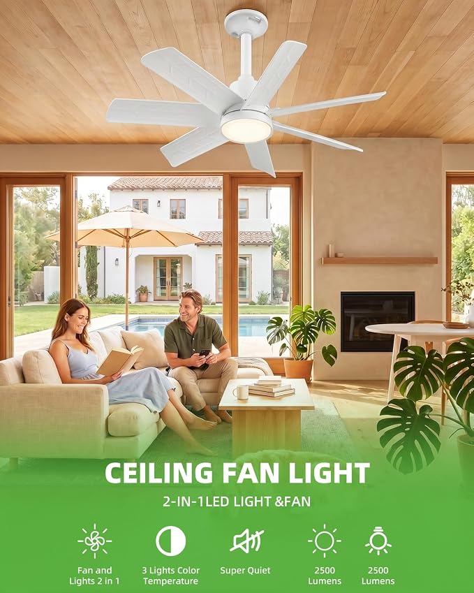 28 Inch Socket Fan Light with Remote Control, Screw in E26/E27 Ceiling Fan with LED Light, 3000-6000K Dimmable Color Temp, 6 Speeds, Timer, for Bedroom Kitchen Living Room Garage, White