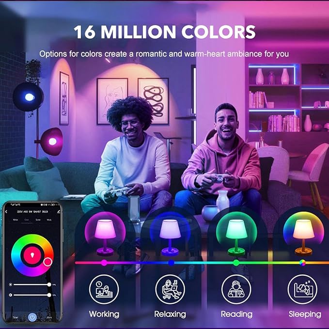 Smart Light Bulbs,WiFi & Bluetooth LED Light Bulb that Compatible with Alexa & Google Home, Color Changing Light Bulb, 9W A19 E26 2.4Ghz WiFi Light Bulbs 60 watt Equivalent,
