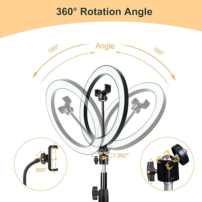 Ring Light OEBLD Dimmable with 3 Light Modes & 10 Brightness Level LED Ring Fill Lights for Phone Live Stream Makeup YouTube Shooting (C(10''Ring Light with Clip))