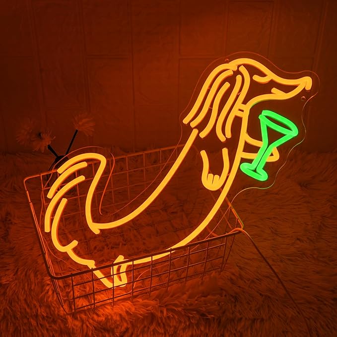 Dachshund Drinking Martini Neon Sign Yellow Dog Neon Signs for Wall Decor Dimmable Dachshund Cocktail Neon Light for Bar Pub Wall Art Dog Home Wall Decor(16 * 12.4")