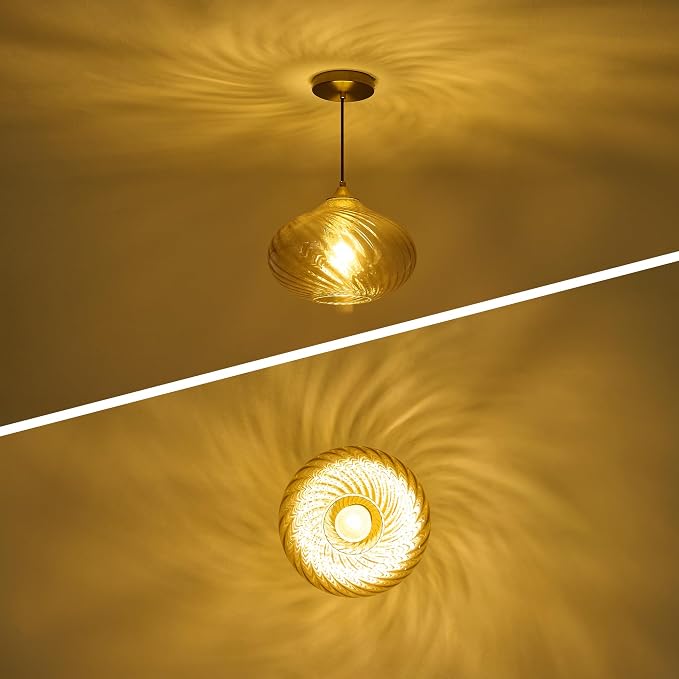 11in Gold Pendant Lights Kitchen Island with Amber Glass Shade 1Pack | Handcrafted Glass Pendant Light Fixtures, UL Certified, E26 Base 100W Max, Height-Adjustable, Dimmable Hanging Pendant Light