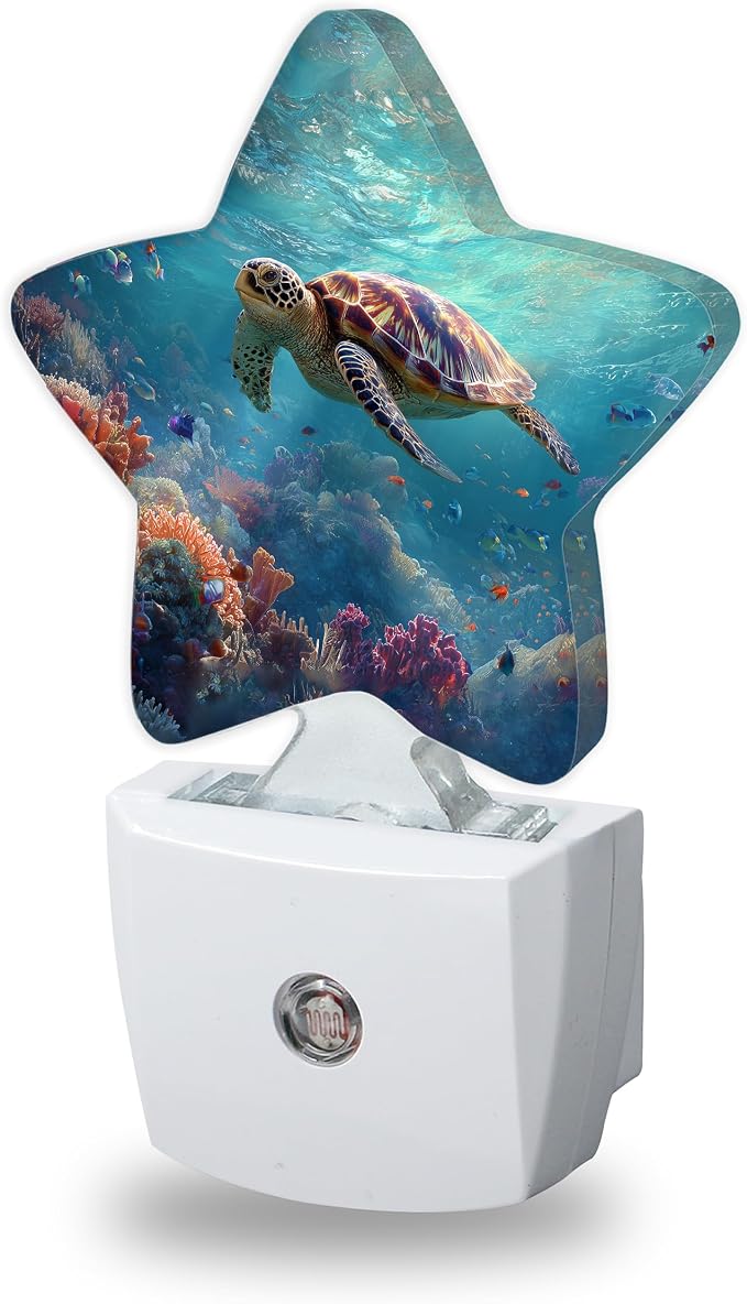 Sea Turtle Night Lights Plug Into Wall,Colorful Coral Dusk to Dawn Light Sensor Night Light for Kids,Energy Efficient Sleep Friendly Lamp for Bedroom Bathroom Nursery