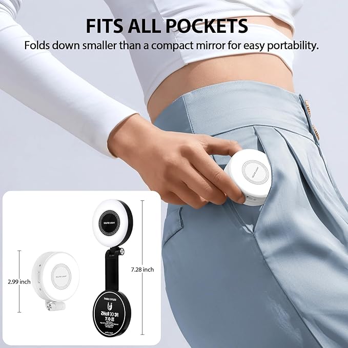 Magnetic Selfie Light for MagSafe iPhone: 3 Light Modes, Rechargeable 360° Rotatable LED Phone Ring Fill Light with Mirror for Photography, Makeup, TikTok, Zoom, Video Conference, Black