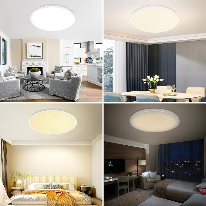 24'' Large Flush Mount Ceiling Light Fixture Dimmable with Remote Control | 56W 5600Lm, Ultra Thin, Modern, Round, White Led Ceiling Lamp for Kitchen Dining Room Bedroom Living Room Home Office