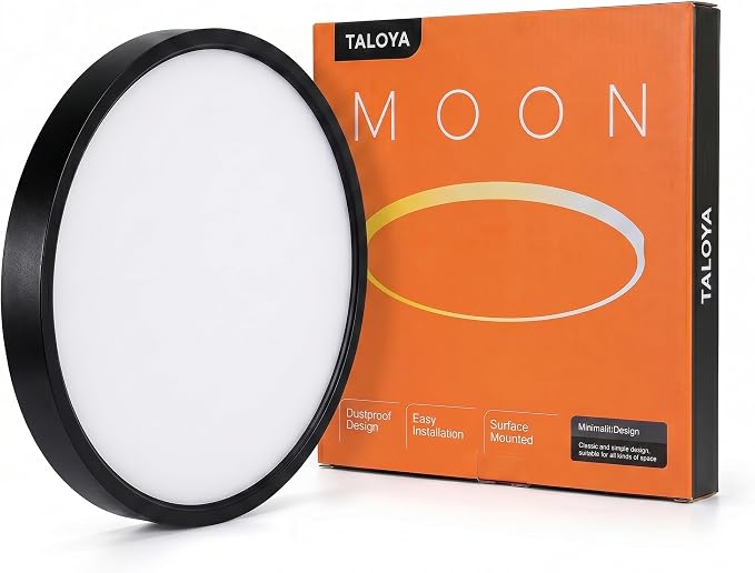 TALOYA Flush Mount Ceiling Light,15.8 Inch,36W,5000K Daylight Black | 100–240 VAC Input LED Ceiling Light for Bedroom, Living Room, Porch,Bathroom,Kitchen, Laundry,Hallway and Closet