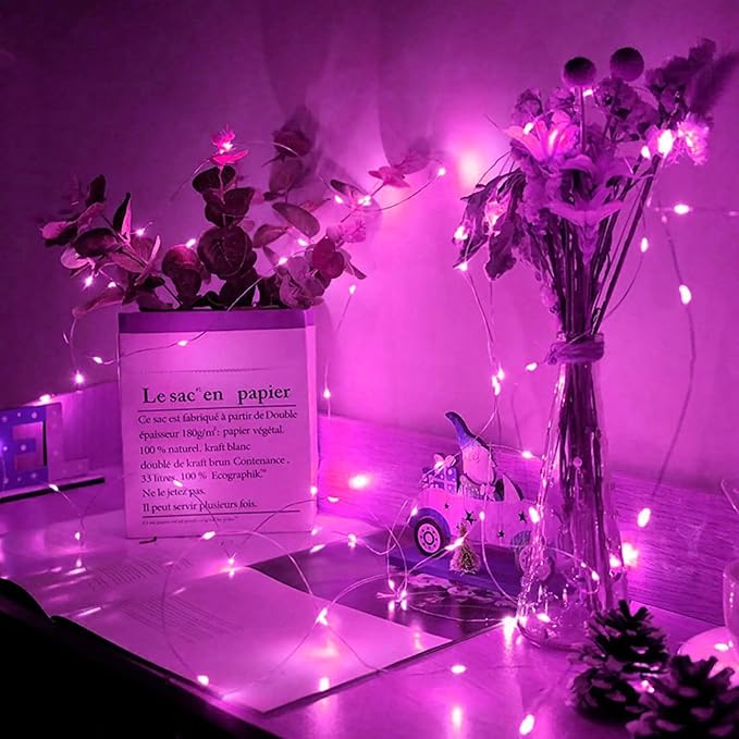 6 Pack Fairy Lights Battery Operated with Remote Timer 8 Lighting Modes,7ft 20 LED Waterproof Mini String Lights for Halloween Christmas Table Centerpieces Bedroom Decorations,Pink
