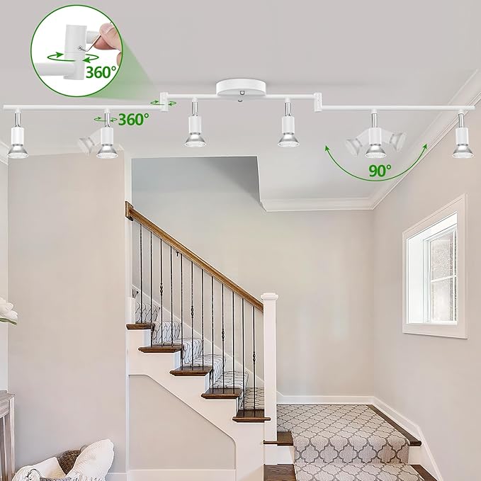 AIBOO Track Lighting Kit, Modern White Ceiling Spot Lighting with Flexibly Rotatable Light Heads, 6 Track Lights for Room/Hallway/Kitchen (GU10 Bulbs Not Included)