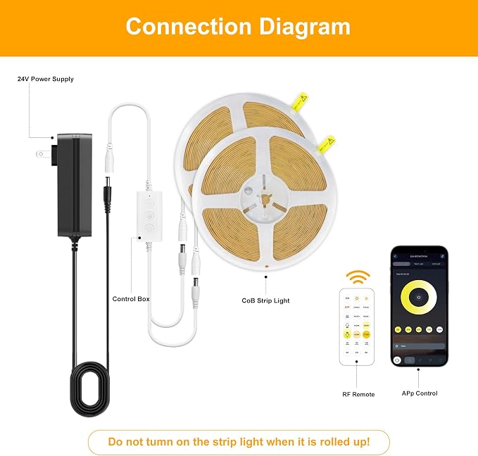 Pandery COB LED Strip Light,CCT Dimmable Strips Light,2700K-6500K,65ft/20m,8mm Wide,CRI90+ 24V LED Strips Kit with Bluetooth APP Control/Music Mode,for Bedroom,Kitchen,DIY Lighting