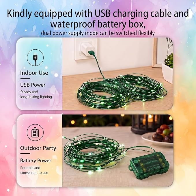 Color Changing Fairy Lights Battery & USB Operated, 2 Pack Total 66FT 200LED RGB 34 Colors Christmas Lights with Remote, Waterproof Twinkle Lights Green Wire for Xmas Tree Indoor Outdoor Party Decor