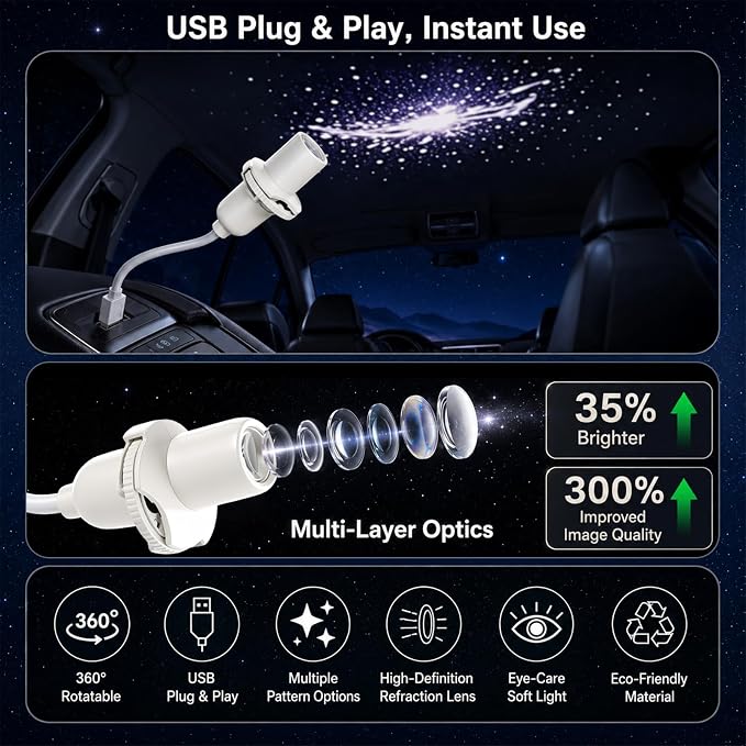 Projector Moon Galaxy Night Light for Bedroom, 15 Patterns LED Starry Sky Lamp with 360 Degree Flexible Gooseneck, for Home Decor Sleep Mood Lighting