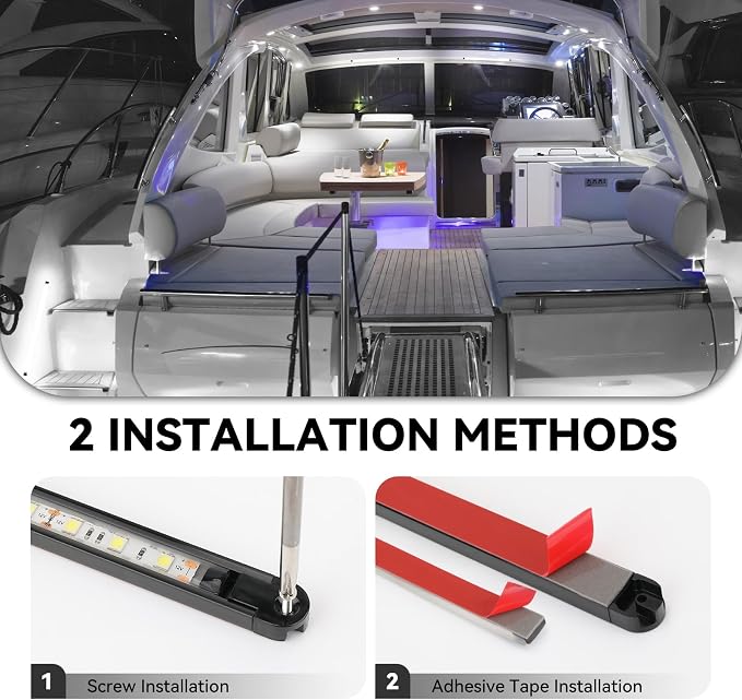 Boat Interior Lights White, Waterproof Led Boat Lighting, Marine Led Strip Lighting, Super Bright Marine Lighting for Night Fishing Pontoon Yacht Sailboat (White 4Pack)