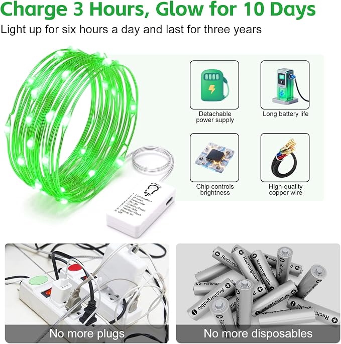 8 Pack Rechargeable LED Fairy Lights 7Ft 20LED Battery Operated | 8 Modes, Remote & DIY Timer Mini Twinkle String Lights for Indoor Christmas Wedding Mason Jar Bedroom Table