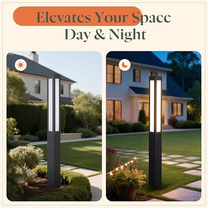 71" Tall Pathway Lights, Landscape Bollard Lights Outdoor, Modern Path Light Waterproof, Aluminum Driveway Light High Voltage Wired, 15W LED Lighting Walkway Lamp for Lawn Patio Yard Garden