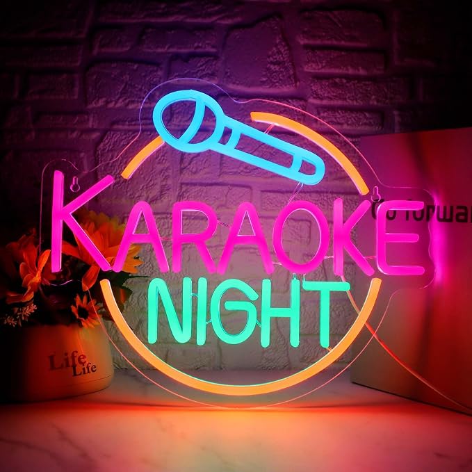 Dracey Karaoke Night Neon Sign, Led Karaoke Bar Neon Signs for Wall Decor,Karaoke Open Wall lights, USB Powered for Game Room Man Cave Bar Pub Party Birthday Gift(15.1 * 12.5in)