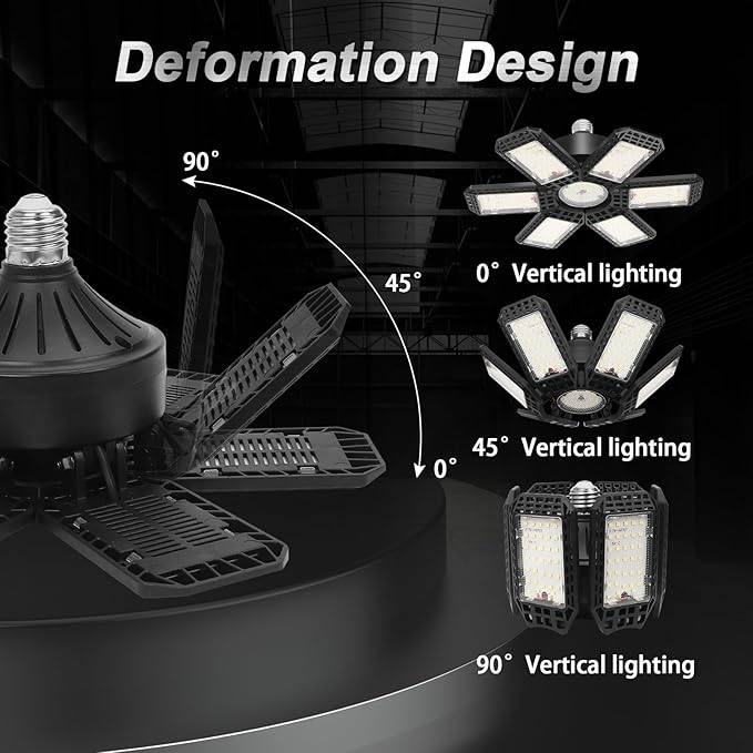 2 Pack Garage Lights, 200W 20000LM 6500K LED Shop Lights, Garage Light Ceiling Led with 6+1 Deformable Panels, Screw in E26/E27 Socket Bulb for Warehouse, Workshop, Basement, Barn Lighting