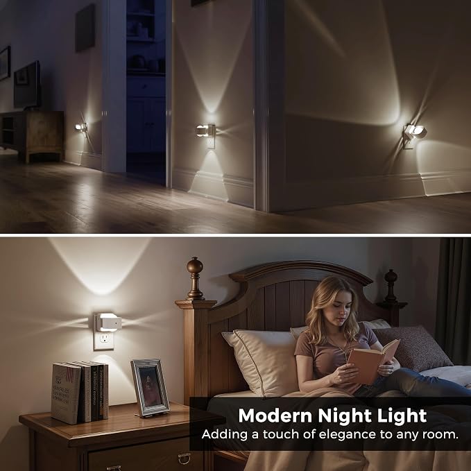 L LOHAS LED Night Light Projector, Night Lights Plug into Wall Light Sensor | Dusk to Dawn Sensor, Rotating White Nightlight for Kids, Daylight Ambient Lighting for Bathroom, Gaming Room,2 Pack