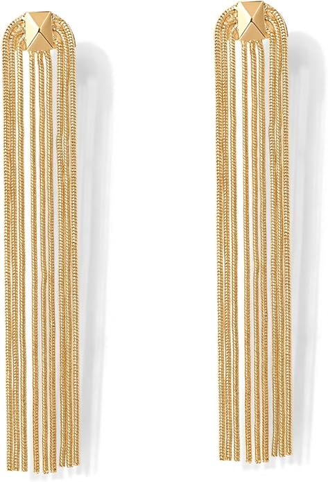 PAVOI 14K Gold Plated Long Tassel Dangle Earrings for Women - 925 Sterling Silver Posts Elegant Rhinestone Chain Chandelier Drop Earrings - Statement Jewelry