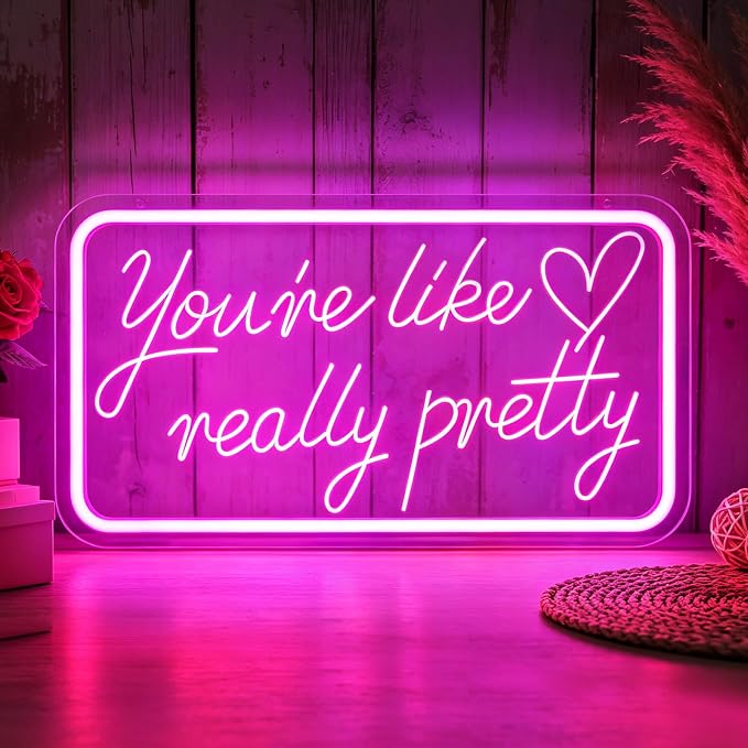 You're Like Really Pretty Neon Sign Pink LED Neon Light for Wall Decor | Dimmable Pink Pretty Neon Sign for Teen Girls Women Beauty Lovers Bedroom Vanity Wedding Party Salon Home Decor, USB Powered