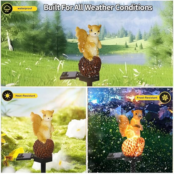 Solar Energy Pinecone Squirrel Light, Garden Decoration Resin Cute Animal Ground Lamp,Wireless Dusk to Dawn LED Sconce Lights Waterproof.