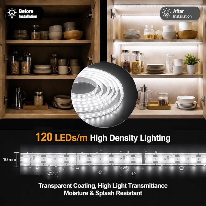 ZSLAIFU White 3.3FT LED Light Strips Battery Powered Battery Operated LED Lights 120 LEDs Strip Lights for Cabinet Closet Shelves DIY Lighting