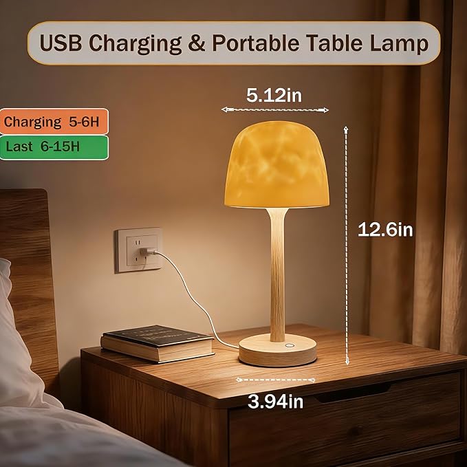 Waterproof Bathroom Lamp with 16 Color Ocean Wave Projector, Rechargeable Shower Light with Touch & Remote Control, Cordless Light for Inside Shower/Bathtub (Natural Wood Color)