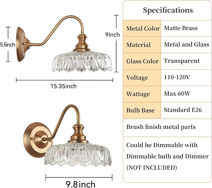 HDDFL Vintage Wall Scone Bedside Wall Lamp Matte Brass Bedroom Light Fixtures in Door Lighting Fixture for Living Room Hallway Corridor