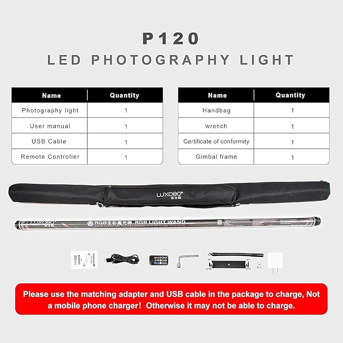 P120 RGB Handheld Photography Light, APP Control 1350 Lumen LED Video Light Wand 360°Full Color 12 Lighting Modes CRI≥95 IP68 Waterproof Built-in Rechargeable Battery 3000k 5750k Colorful Stick