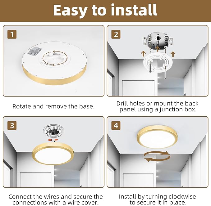 Hlite 9 Inch LED Flush Mount Ceiling Light,1800LM,6 Pack,3CCT | 18W 3000K/4000K/5000K Selectable,Super Slim,Low Profile Round Ceiling Light Fixtures for Kitchen,Bedroom,Hallway,Gold