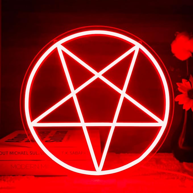 Allball Satanic Pentagram Neon Sign, Halloween Neon Light LED Gothic Pentagram Sign USB Powered Dimmable, for Halloween Party Game Room Home Bedroom Dorm College(13 * 13 In)