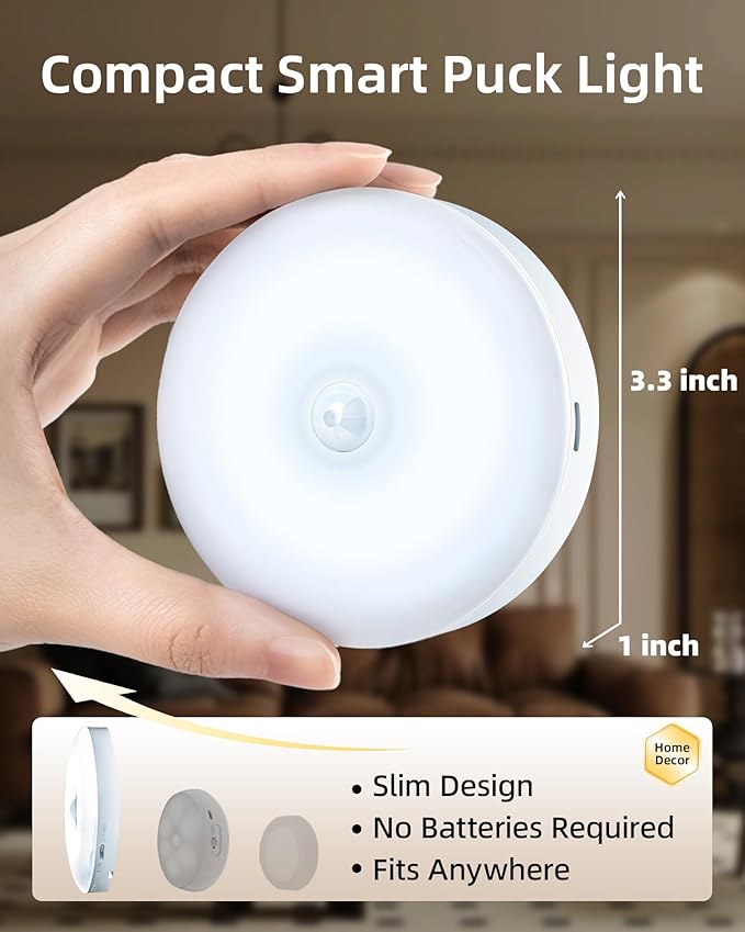 EZVALO Under Cabinet Lighting with Charging Station,1000mAh Rechargeable Puck Lights with Remote, 3 Color Temps & 12 RGB Closet Lights, Dimmable Motion Sensor Lights for Shelf, Kitchen (3 Packs)