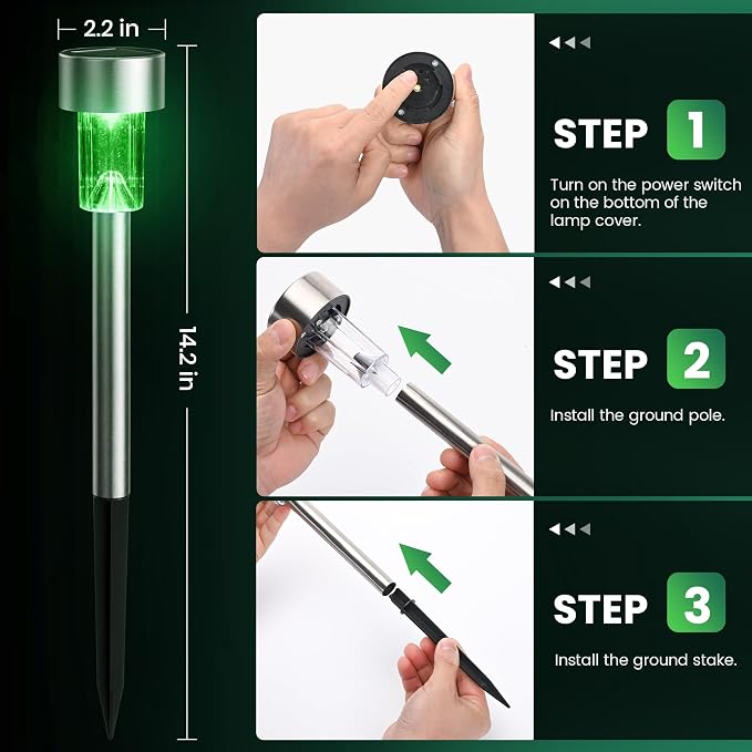 GIGALUMI Green Solar Pathway Lights, 20-Pack Outdoor Halloween Decor | Waterproof LED stainless stakes for yard, garden, driveway, walkway. Green glow creates spooky atmosphere.