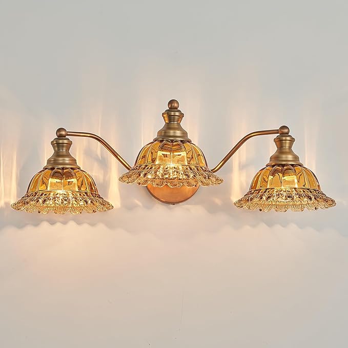 Tea Glass 3 Light Vanity Light Colored Glass Bathroom Light Fixture Vanity Lighting Fixtures