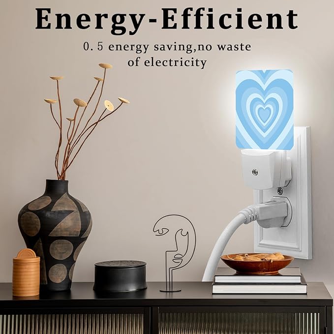Blue Love Heart Night Light, Plug-into Wall Valentine Lover Nightlight Lamp with Dusk to Dawn Sensor, Led Lamp 0.5W Energy Efficient for Boys Girls Adults Home Decor