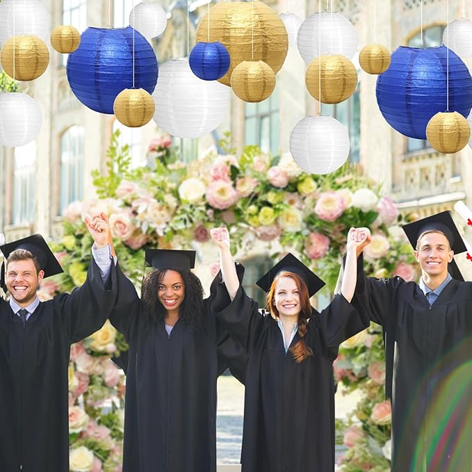 21 Pcs Navy Blue Paper Lanterns Party Decorations, 4/6/8/10 Inch Round Chinese Hanging Paper Lanterns for Wedding, Birthday, Baby Shower, Graduation, Classroom Ceiling Decorations Indoor Outdoor