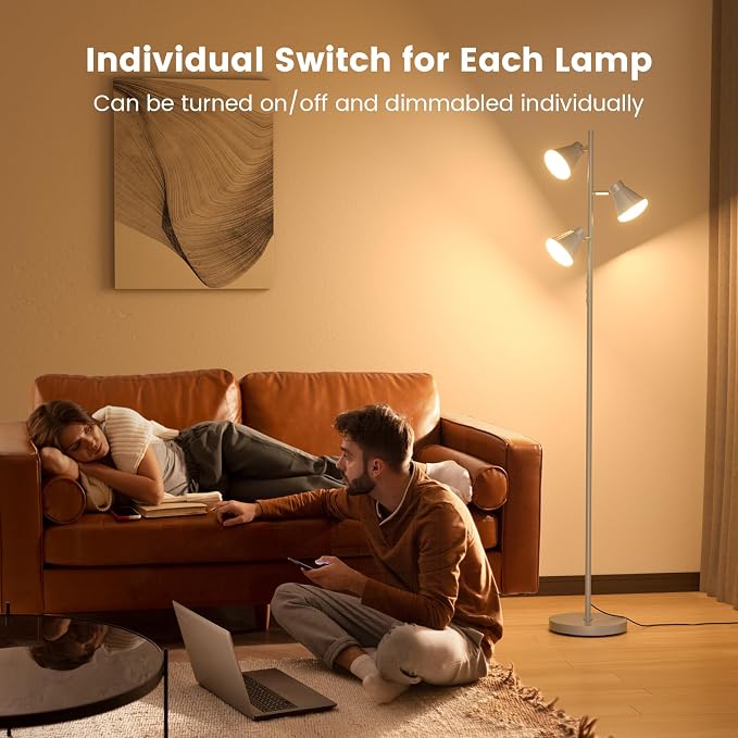 36W LED Tree Floor Lamp, Dimmable Tall Standing Lamp with Remote & Touch Control, 4 Color Temperatures Bright Floor Lamp, 3 Rotatable Light Modern Floor Lamps