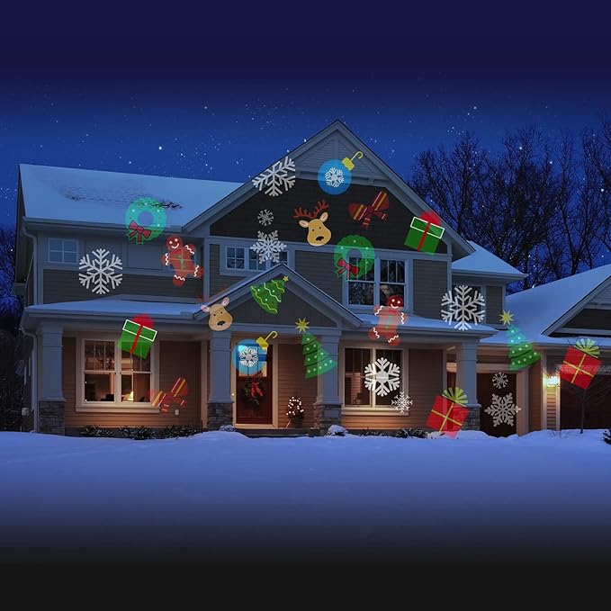 Star Shower Slide Show Full Color Projector Multi Purpose with 4 Christmas & 2 Halloween Slides Included. Weather-Resistant, Decorate for Holidays Quick & Easy.