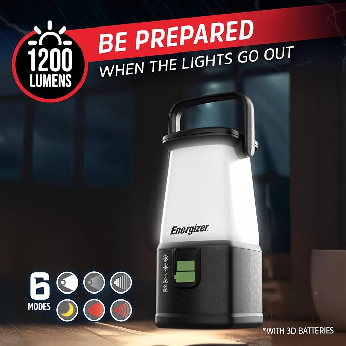 Energizer WeatherReady LED Emergency Lantern, Water Resistant, Multiple Light Modes, USB Charging Output, Great for Camping, Storms, and Power Outages, 1200 Lumens