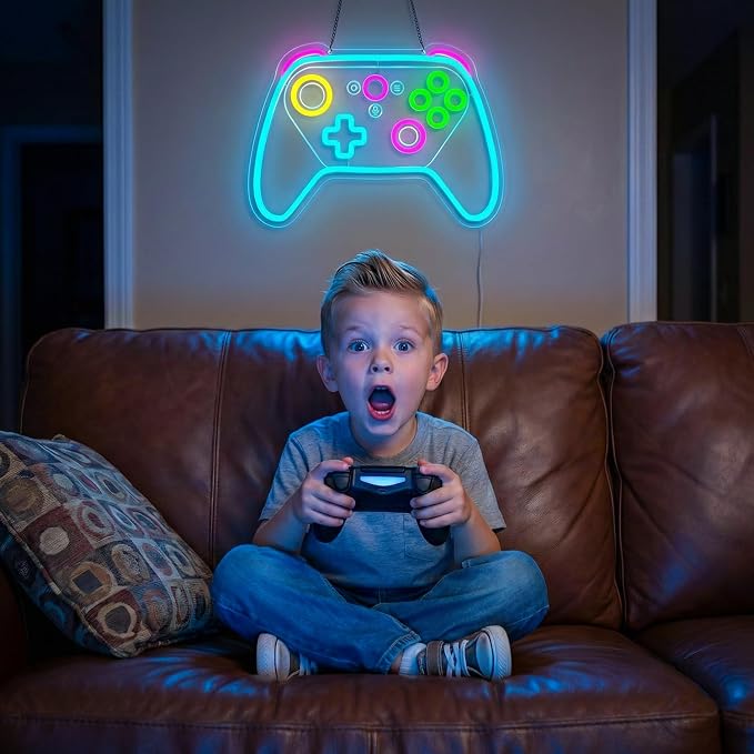 Gamer Neon Sign,Game Controller LED Sign for Gaming Room Decor,USB Powered Dimmable Neon Sign for Gamer Room,Game Neon Sign for Teen Boy Room Decor,Gaming Wall Decor,Gamer Gifts for Boys,Kids