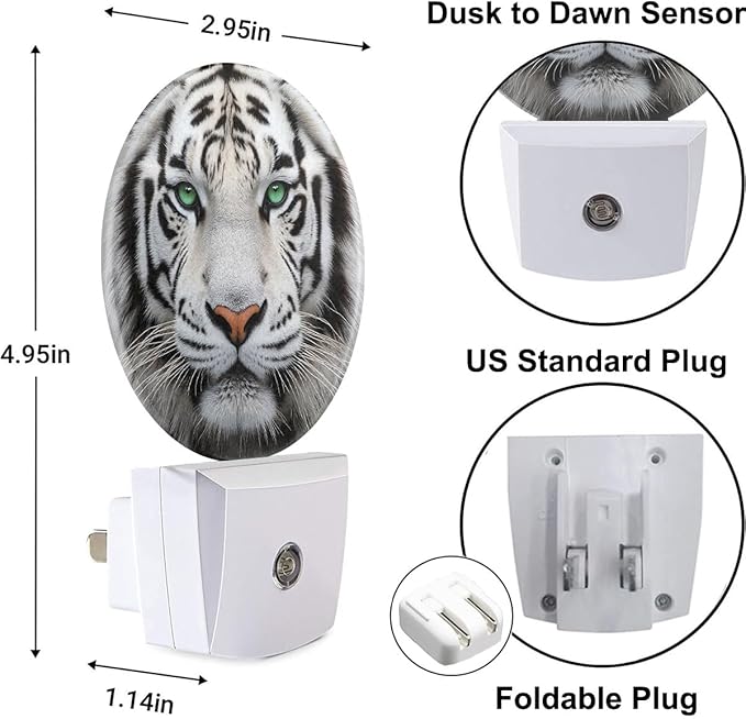 Plug-in Tiger Night Light Wildlife Portrait Night Lights Plug into Wall with Auto on/Off Sensor, 0.5W LED Nightlight for Bedroom Bathroom Kitchen Hallway