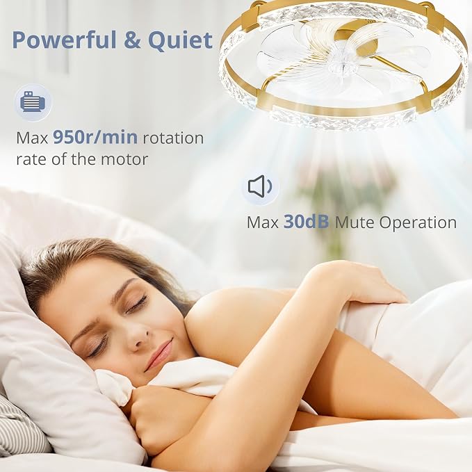 LEDIARY 2 Pack 24" Ceiling Fans with Lights and Remote, Fandelier Gold | 3CCT, 6 Speeds, Dimmable Low Profile, Flush Mount Ceiling Fan, Timer, Reversible, Memory, Bedroom, Living Room, Kitchen