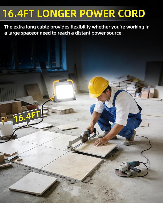 14400LM LED Work Light with 16FT Cord & Switch, IP66 for Garage Workshop | 120W Flood Light Plug in Outdoor, Portable Worklight with Stand, 5000K Daylight for Construction Job Site Car Repairing