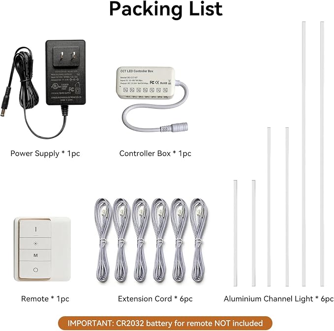 LED Recessed Wall Lighting Kit for Wall Panels CCT COB Strip Lights with Remote Controller, 6pcs Adhesive Wall Strip Lights, Dimmable 3000K-6000K for Wood Slat, Acoustic Panels, Kitchen, Stairs