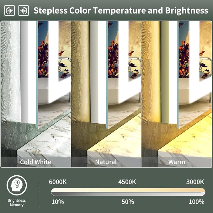 LED Mirror for Bathroom, 36x36 Inch Backlit + Front Lighted | Bathroom Vanity Mirror with Lights for Wall, Double Light Strips, 3 Colors, Shatter-Proof, Anti-Fog and Brightness Memory